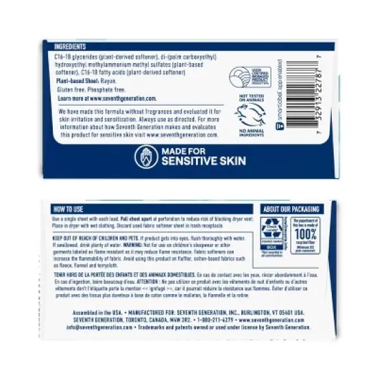 Seventh Generation Fabric Softener Sheets Free & Clear - 80ct image {1}