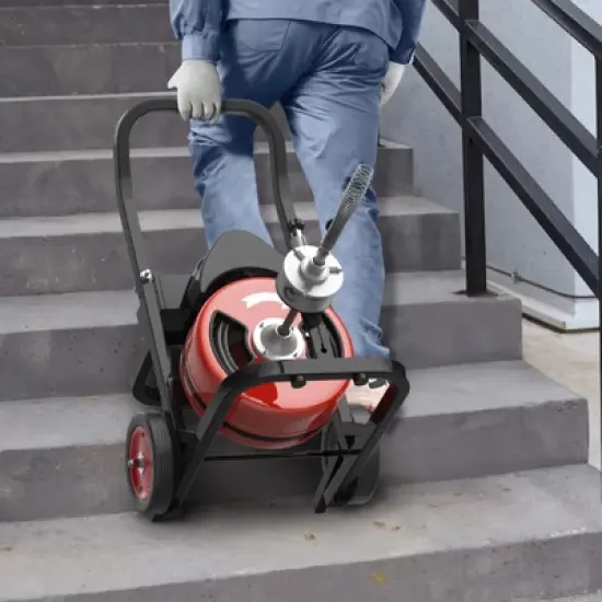 Drain Cleaning Machine 100Ft 1/2 Inch Cable, Sewer Snake Machine Auto Feed, Drain Auger with 4 Cutters & Air-activated Foot Switch for 2" to 4" Pipes image {6}