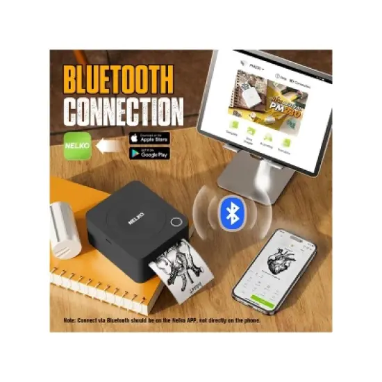 Nelko PM230 Portable Bluetooth Sticker Printer Black with 2pk 54mmx3.5m White Rolls image {2}