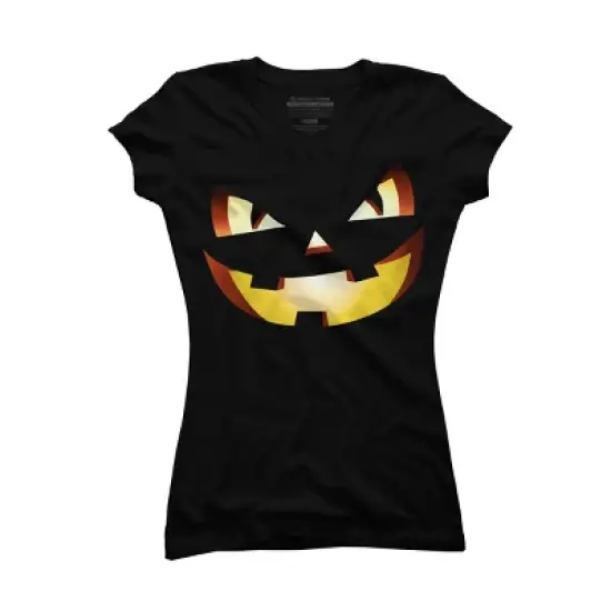 Junior's Design By Humans Halloween Pumpkin Evil Smiley Face By artdim T-Shirt image {4}
