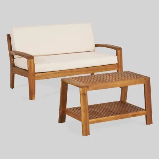 Grenada 2pc Acacia Wood Patio Chat Set - Christopher Knight Home image {1}