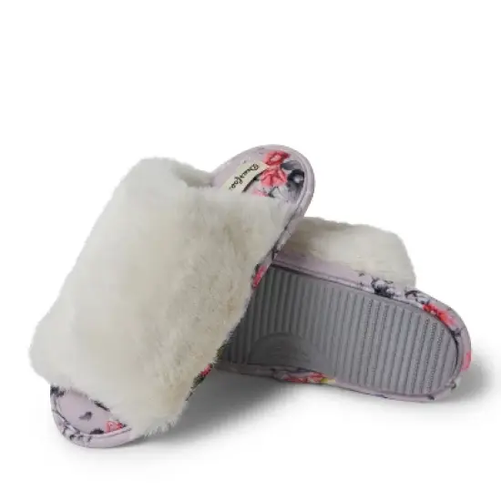 Dearfoams Women's Louise Furry Cross Band Slide Slippers Set with Sleep Eye Mask image {2}
