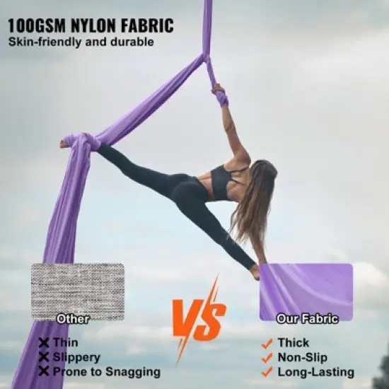 VEVOR Aerial Yoga Hammock & Swing, 4.4 Yards, Yoga Starter Kit with 100gsm Nylon Fabric, Full Rigging Hardware and Easy Set-up Guide image {2}