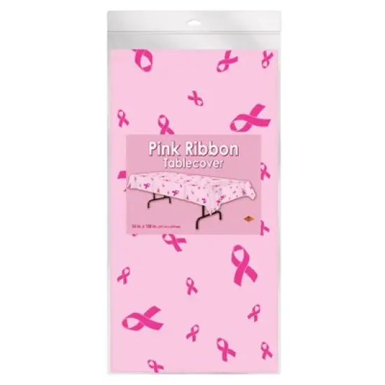 Beistle Pink Ribbon table cover, 54" x 108", (2/Pkg) Multicolored image {2}