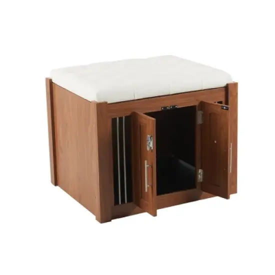 Whisen 30.25"L 2 in 1 Dog Crate with Padded Seat, End of Bed Bench Ottoman image {6}