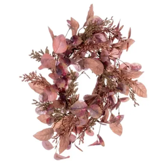 Vickerman 16" Dusty Rose Artificial Fall Eucalyptus and Berry Wreath Candle Ring image {4}
