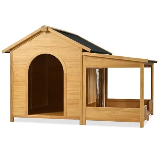 Whisen 60" Large Wooden Dog House Dog Crate with Asphalt Roof and Elevated Floor image {10}