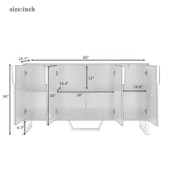 Modern Buffet Sideboard Cabinet with Metal handles & Legs and Adjustable Shelves-ModernLuxe image {2}