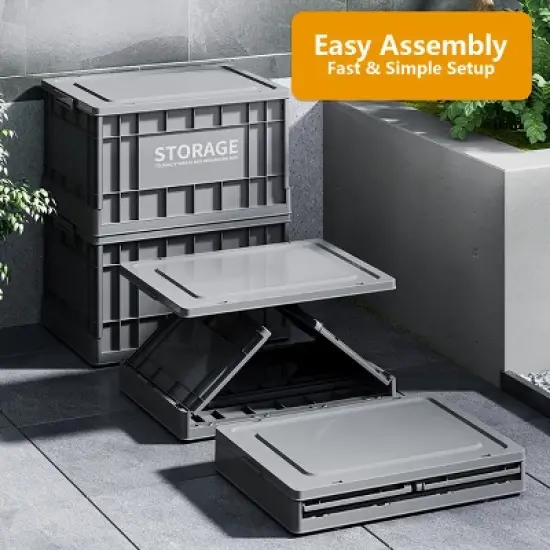 Syemin Deck Boxes 90L Storage Bins with Lids, Totes for Storage Stackable Collapsible Storage Bin Waterproof Storage Box, Gray, 24.02"*16.73"*13.78" image {2}