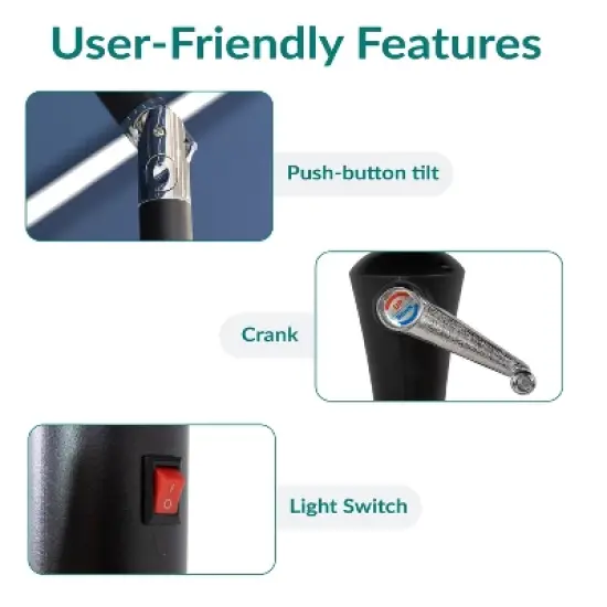 Sunnydaze 3-Tier Outdoor Patio Umbrella with Polyester Canopy, Solar LED Lights, Push Button Tilt and Crank - 10' - Navy image {6}