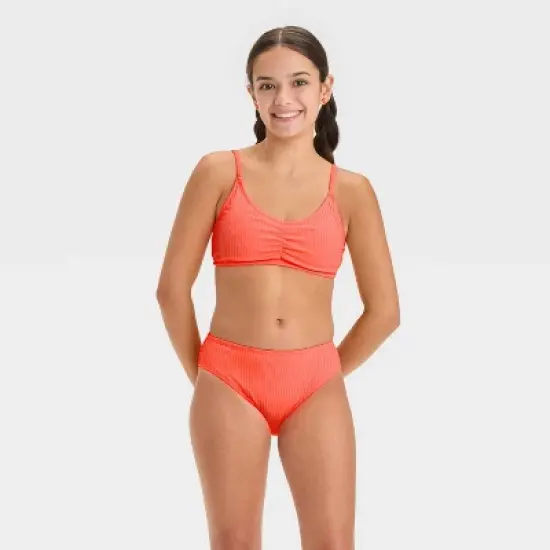 Girls' Solid Bikini Swim Top - art class&trade; Coral Orange image {2}