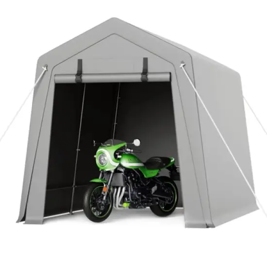 Portable Carport, Storage Shed with Heavy Duty Waterproof Tarp & 2 Roll-Up Zipper Doors, Ideal Tent for Motorcycles, Bikes, Garden Tools image {10}