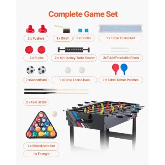 VEVOR 4-in-1 Combo Game Table Set, 48" Air Hockey Table, Multi Combination Table with Air Hockey, Pool Billiard, Foosball, Ping Pong, Grey image {5}