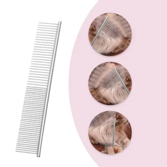 Unique Bargains Pet Grooming Comb 7.48"x1.38" Silver Tone 1 Pc image {1}