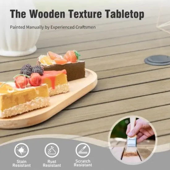 Captiva Designs 5pc Patio Dining Steel Set with Wood-like Square Table & Stackable Chairs with Bull's Eye Pattern image {3}