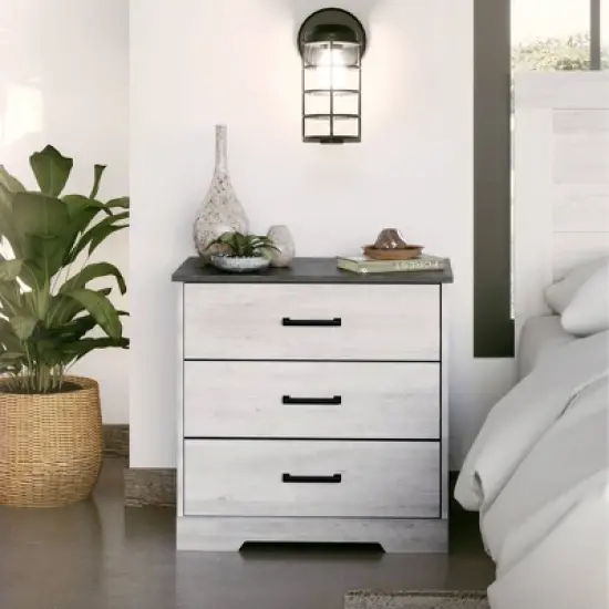 Prepac Rustic Ridge Farmhouse Bedside Nightstand with 3 Drawers image {11}