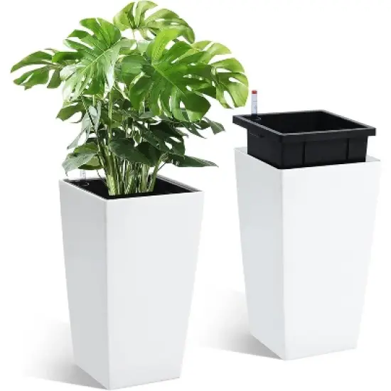 2 Pack Tall Planter with Drainage Holes＆Water Level Monitor＆Inner Bucket image {9}