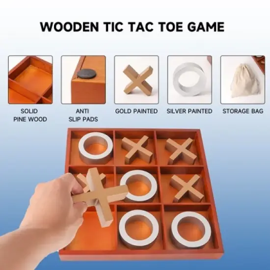 GSE 14" Giant Wooden Tic-Tac-Toe Game Set, Classic Family Travel Board Game for Kids and Adults image {1}