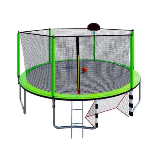 BestParts 16FT Trampoline with Basketball Hoop, Ladder & Soccer Goal, Safety Enclosure for Outdoor Fun, Green image {7}