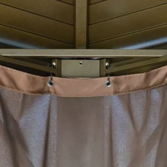 Outsunny 10' x 12' Hardtop Gazebo with Galvanized Steel Rounded Double Roof, Aluminum Frame, Pavilion Gazebo with Netting, Hooks, and Curtains, Brown image {5}