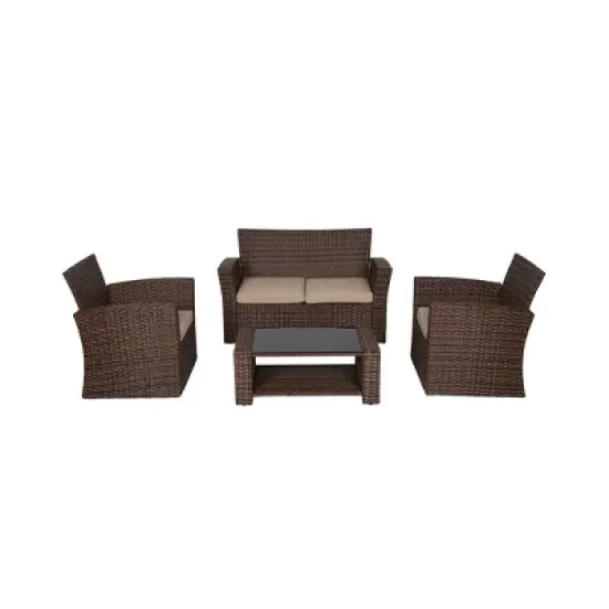 WestinTrends 4 Piece Outdoor Wicker Rattan Conversation Sofa set with Coffee table image {12}