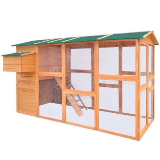 vidaXL Durable Pinewood Chicken Coop with Spacious Design, Sheltered Areas, and Nest Box - Brown 116"x64.2"x67" image {9}