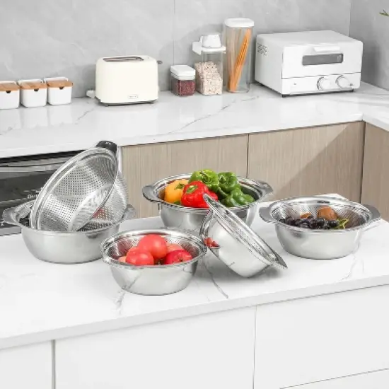 304 Stainless Steel Microporous Colander,2QT Large Capacity with Mixing Bowl For washing vegetables image {6}