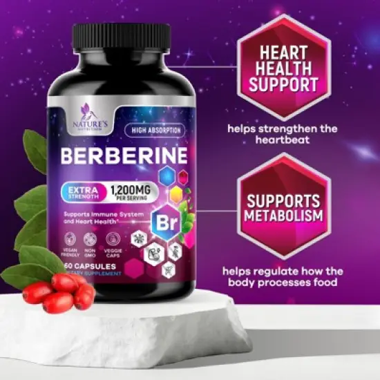Premium Berberine HCL 1200mg Supplement, Berberine HCI Capsules Supplement for Heart Health & Immune Support - 60 Capsules By Nature's Nutrition image {4}