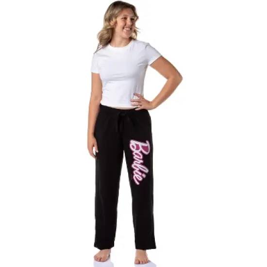 Mattel Womens' Classic Barbie Logo Icon Print Sleep Pajama Pants Black image {1}