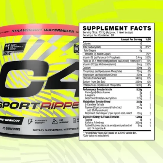 Cellucor C4 Sport Ripped Pre-Workout Powder - Strawberry/Watermelon - 9.9oz/20 Servings image {1}
