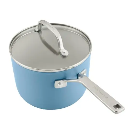KitchenAid Hard Anodized 3qt Nonstick Ceramic Cookware Sauce Pan - Blue Velvet: Tempered Glass Lid, Stainless Steel Handle image {8}