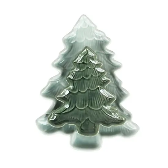 Transpac Ceramic Iridescent Holiday Tree Plates Set of 2 for Christmas Dining Elegant Tableware image {2}