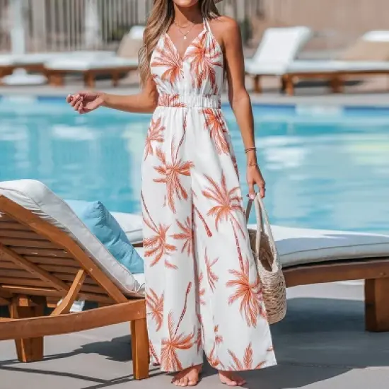 Women's Palm Tree V-Neck Jumpsuit - Cupshe image {3}