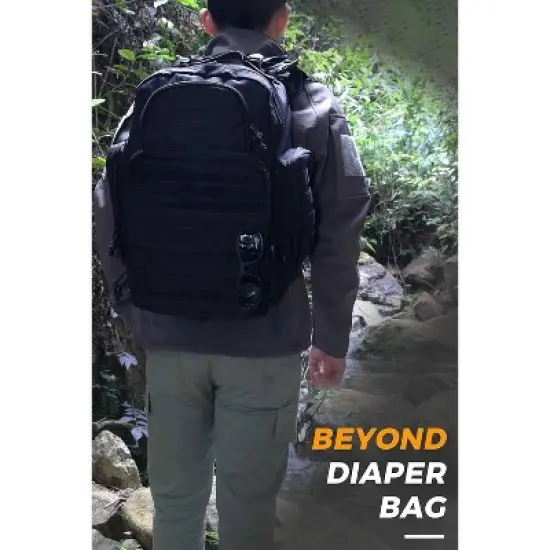 Itopfox Large Diaper Backpack for Men with Changing Mat, Insulated Pockets, Wipe Pocket, Stroller Straps, Black image {4}