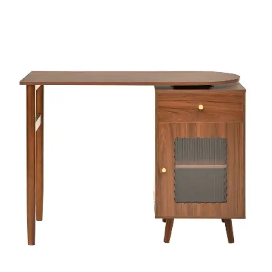 TIRAMISUBEST Computer Desk with 90 Degree Rotating Desktop, Office Desk with Storage Drawer and Cabinets, Gaming Desk with Shelves image {13}