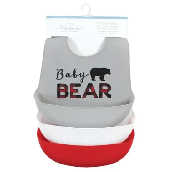 Little Treasure Infant Boys Silicone Bibs, Red Baby Bear, One Size image {1}