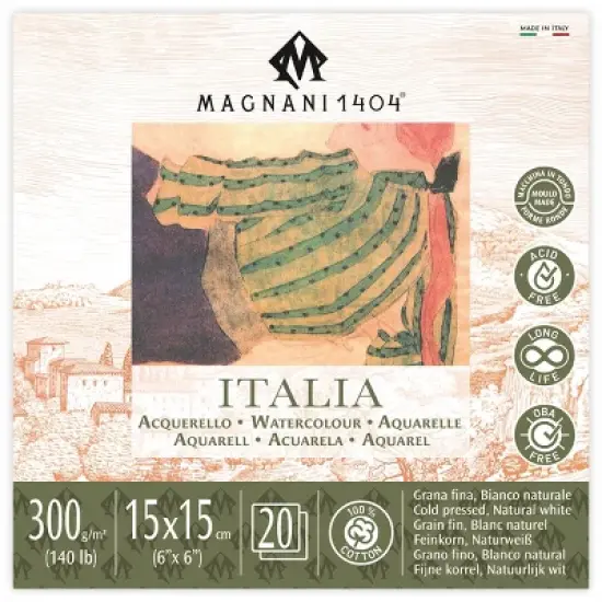 Magnani 1404 Italia Cold Press 100% Cotton Watercolor Paper Pad, 20 Sheets, 140 lb, Acid-Free, UV Resistant, Deckled Edges, Vegan Sized Water Color image {10}