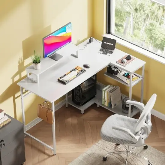 GALAXHERO 47 Inch Small L Shaped Gaming Desk, Corner Computer Desk with Power Outlets, LED Lights & Monitor Stand, Office Desk for Bedroom image {6}