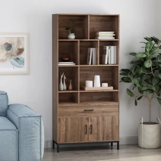 67.25" Gallatin Contemporary Cube Unit Bookcase Walnut - Christopher Knight Home image {1}