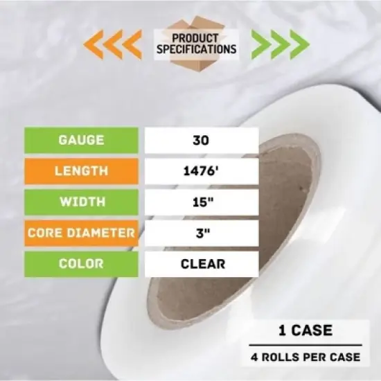 PSBM 4 Rolls White 15 in. x 1476 Ft. 30 Gauge Pre-Stretch Cast Hand Pallet Wrap image {2}