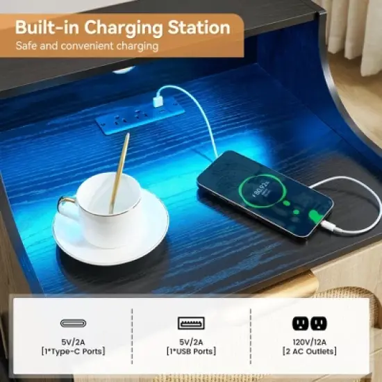 ODK Rattan Nightstand, Modern Bedside Table, End Table Night Stands with 2 Drawers, Sturdy Metal Legs, Modern Storage Night Stand for Bedroom image {4}