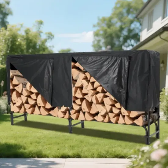 Heavy Duty Firewood Rack &ndash; Indoor/Outdoor Steel Tubular Holder w/ Waterproof Cover,Ventilated Base, Tool-Free Assembly image {9}