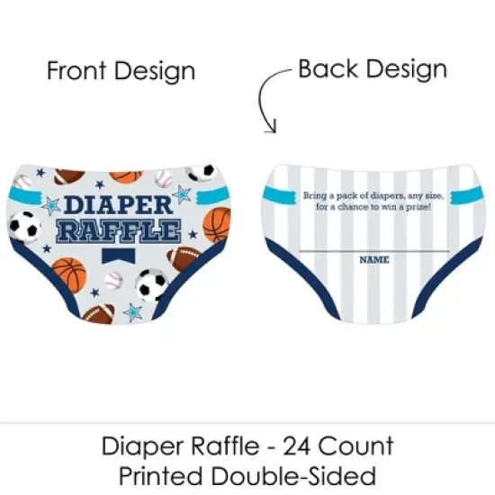 Big Dot of Happiness Go, Fight, Win - Sports - Diaper Shaped Raffle Ticket Inserts - Baby Shower Activities - Diaper Raffle Game - Set of 24 image {1}