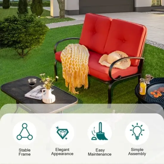 Costway 2PC Patio LoveSeat Coffee Table Furniture Set  Bench W/ Cushions image {5}