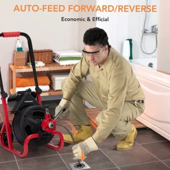 Drain Cleaner Machine, Electric Drain Auger Professional for 1 to 4 Inch Pipes, with 6 Cutters, Glove, Drain Auger Cleaner image {3}