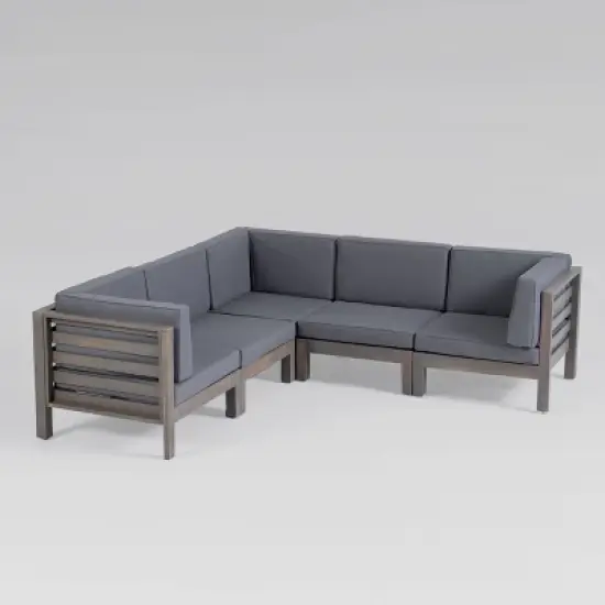 Oana 5pc Acacia Wood V-Shaped Sectional Sofa Set - Gray/Dark Gray - Christopher Knight Home image {1}