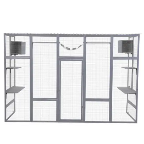 FURNIinspire Pet Crates And Houses Cat Enclosure With Leaping Platforms, Feline Condos, Catwalk, Scratching Panel, Gray, 104.3"*35.4"*72.1" image {5}
