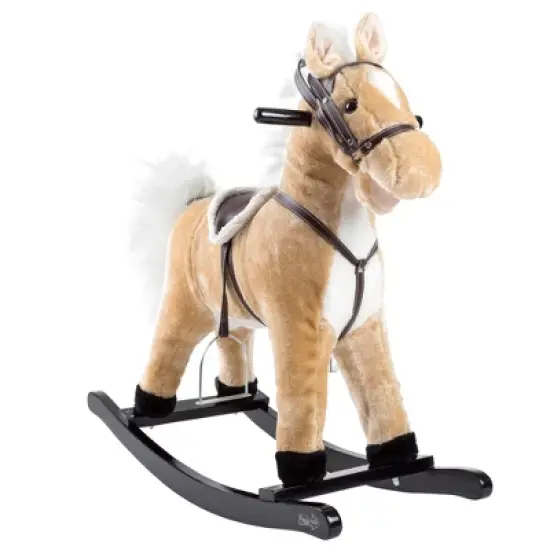 Toy Time Kids Plush Ride-On Rocking Horse on Wooden Rockers with Sounds, Stirrups, Saddle, and Reins - Brown image {6}
