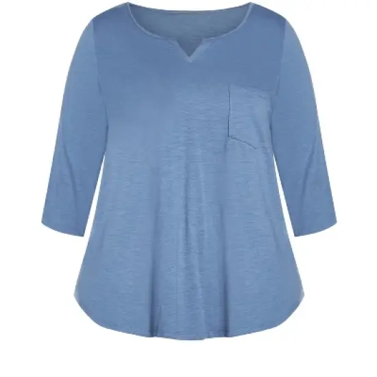 Women's Plus Size Notch Neck 3/4 Sleeve Plain Tee - slate | AVENUE image {2}