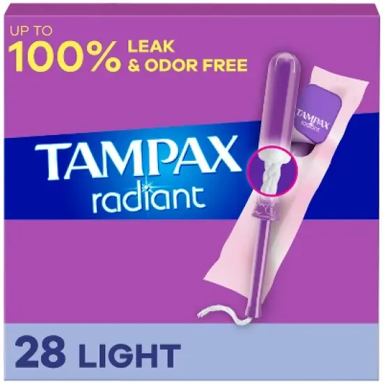 Tampax Radiant Light Absorbency Plastic Applicator and LeakGuard Braid Unscented Tampons - 28ct image {11}